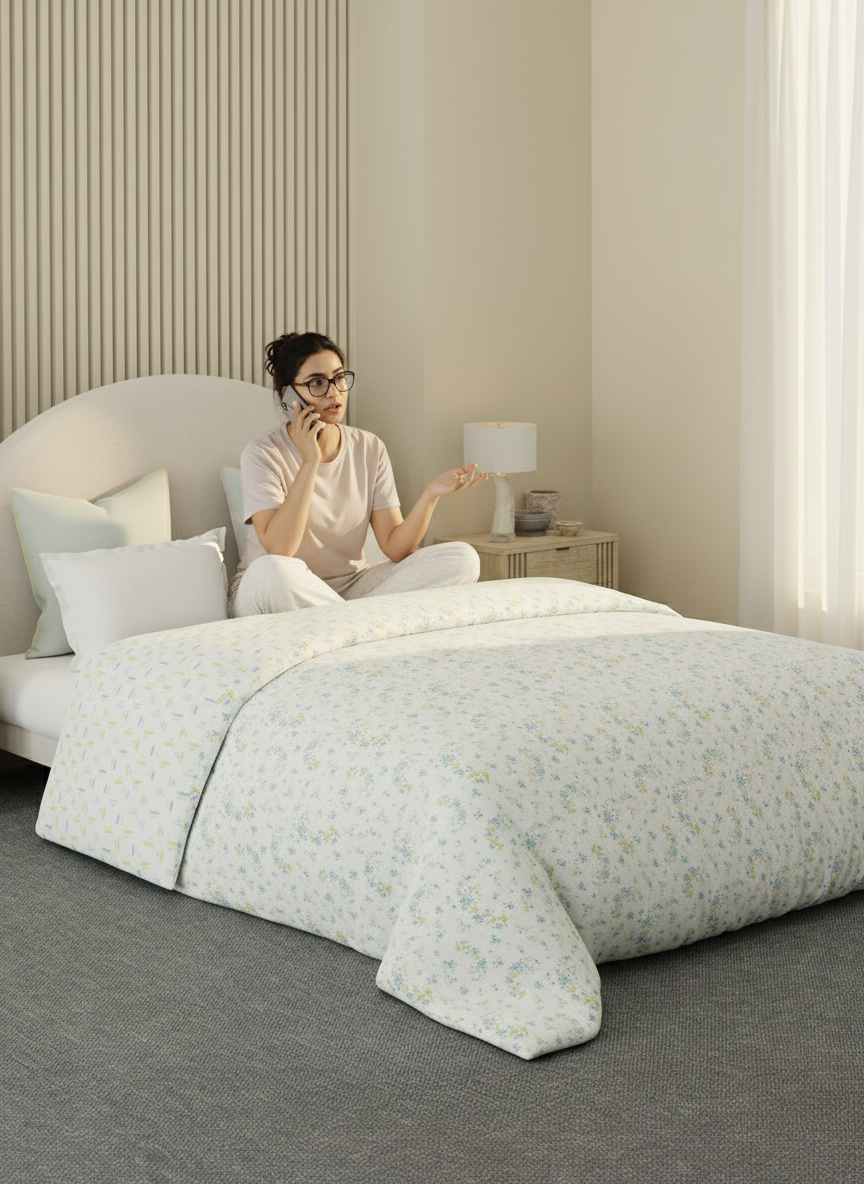 Reversible Double Comforter 100% Cotton 300 TC — Blue & Green Floral Design | Cottage Garden Collection, Cozy Winter Bedding