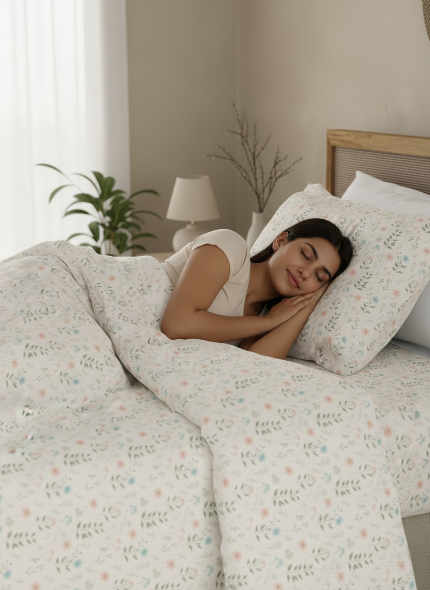 Cottage Garden 100% Cotton 300 TC Single Bedsheet with 1 Pillow Cover - Pink Floral