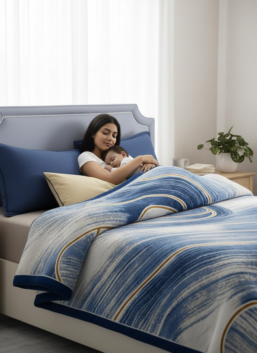 Perfect for Winter Season, Blue Abstract 100% Polyester Double Size Blanket (Platinum Pulse Collection)