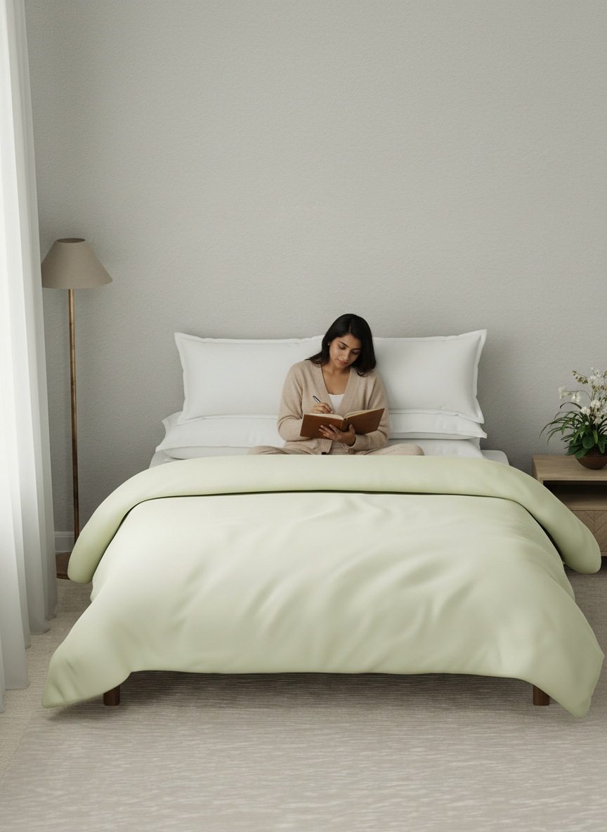 100% Cotton Double Comforter, 600 TC Solid Dyed Mother of Pearl (Off-White), For Mild Winter, All Season - Luxe Loom