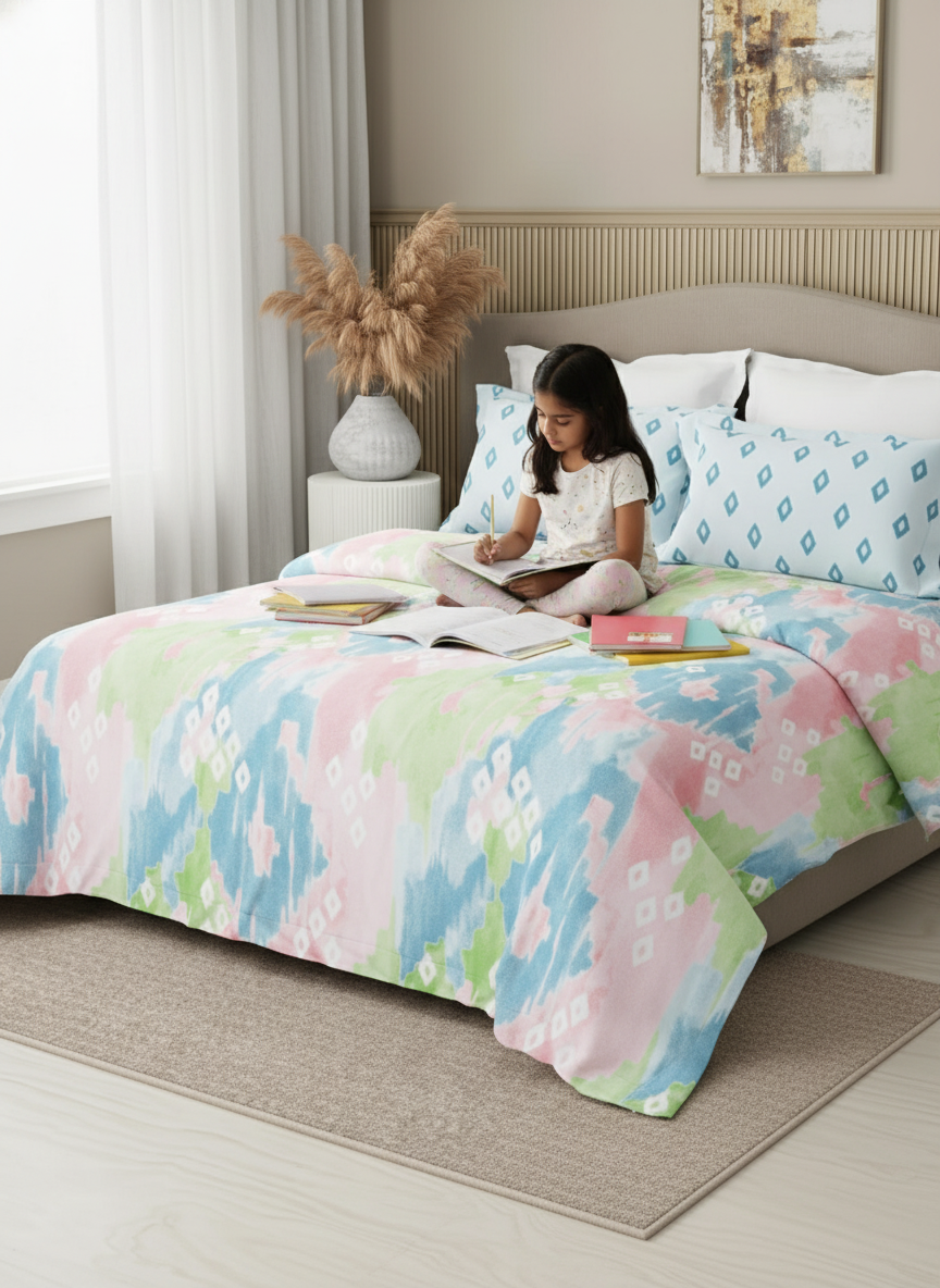 Embrace 100% Cotton 152 TC Multicolor Geometrical Print Double Bedsheet with 2 Pillow Covers