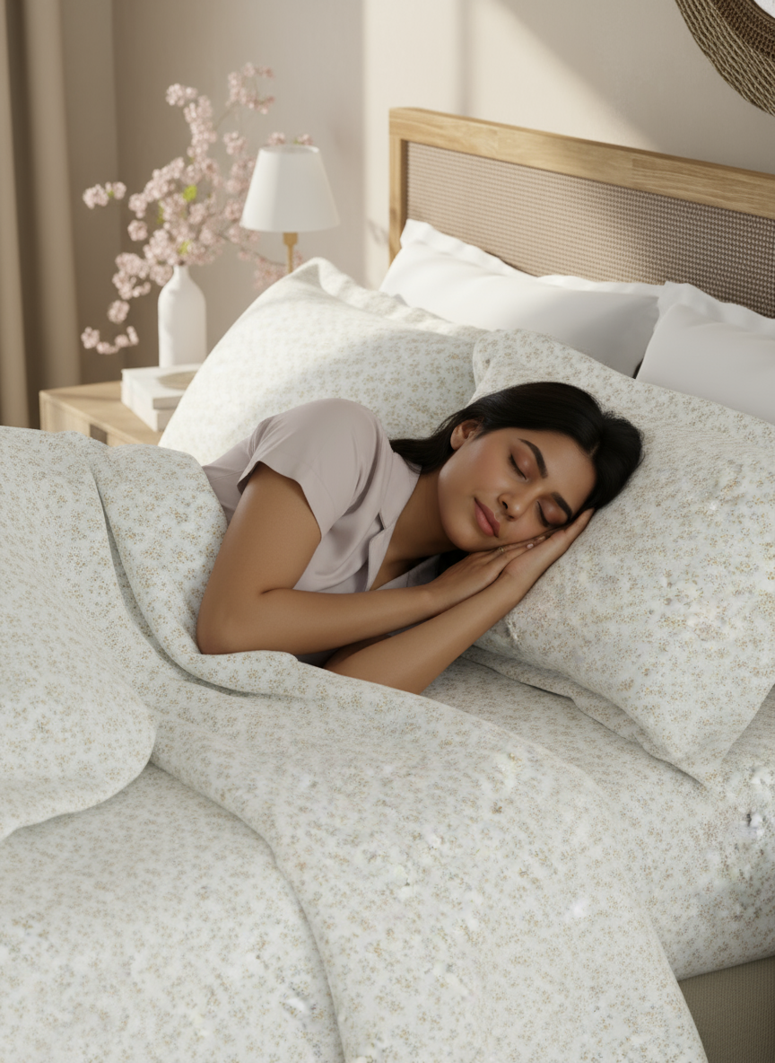 Cottage Garden 100% Cotton 300 TC King Bedsheet with 2 Pillow Covers - White Floral