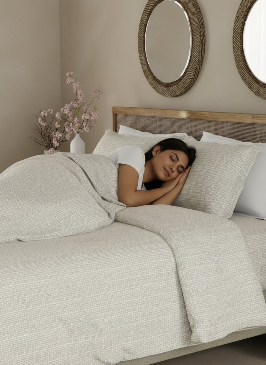 Cottage Garden 100% Cotton 300 TC Single Bedsheet with 1 Pillow Cover - Grey Geometrical Print