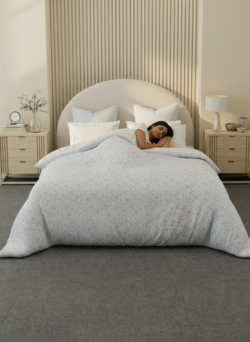 Reversible Double Comforter 100% Cotton 300 TC — Light Purple Floral Design | Cottage Garden Collection, Cozy Winter Bedding