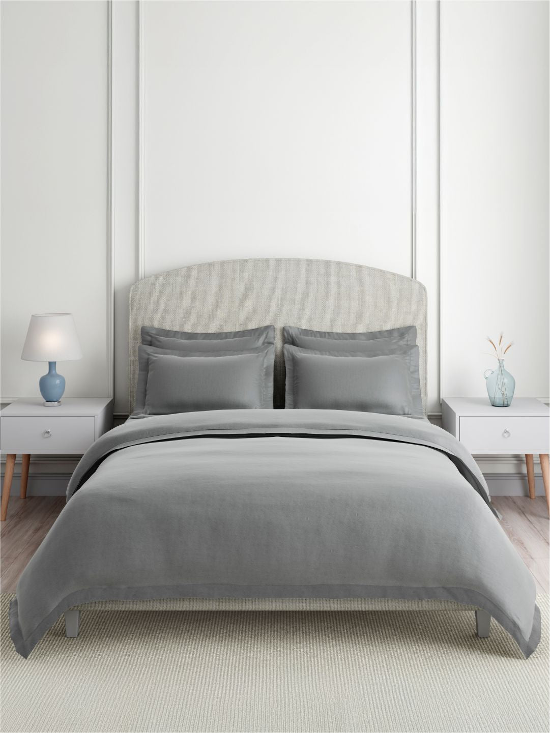 Cotton Charm 100% Cotton 400 TC King Bedsheet with 4 Pillow Covers | Grey Dyed Solid Bedsheet Set