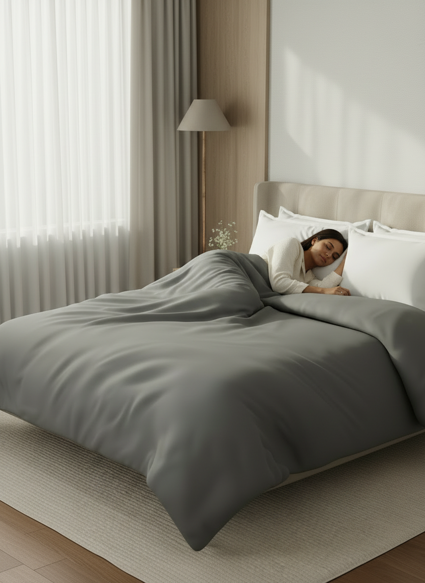 100% Cotton Double Comforter, 600 TC Solid Dyed Mouse Grey, For Mild Winter, All Season - Luxe Loom