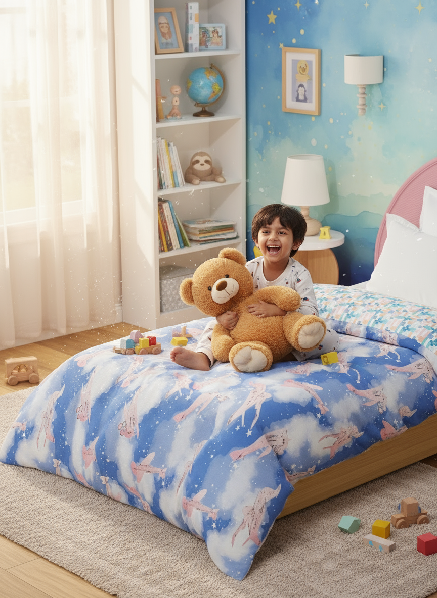100% Cotton Blue Reversible Single Comforter For Kids, 200 TC Airplane Print, Rock N Room Collection