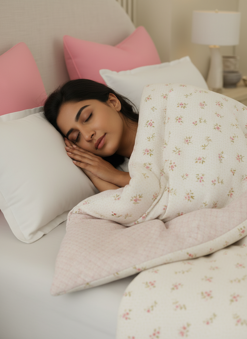 Reversible Double Comforter 100% Cotton 300 TC — Pink Floral Design | For Mild Winter, All Season Cottage Garden Collection, Cozy Winter Bedding