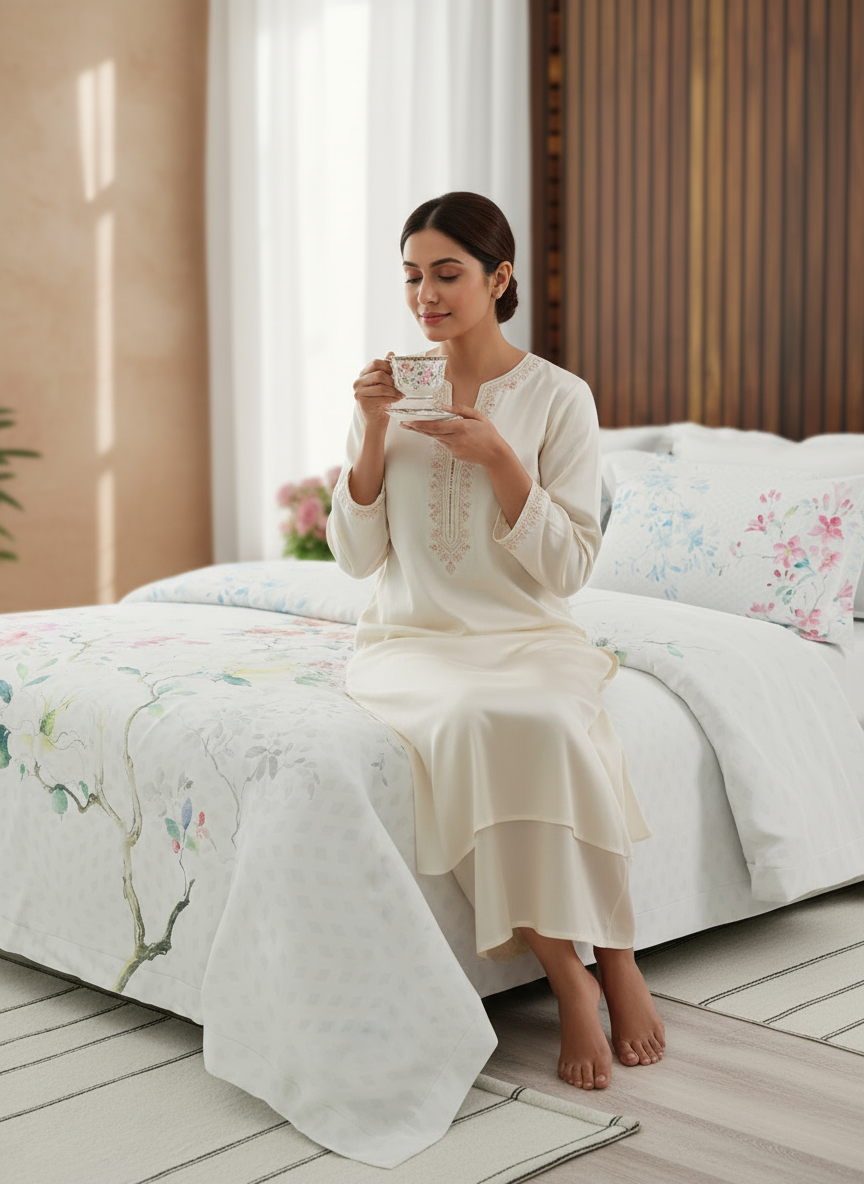 Gardenia Augusta 100% Cotton 300 TC White Floral Bedsheet with 2 Pillow Covers - Super King (120 L x 120 W inches)