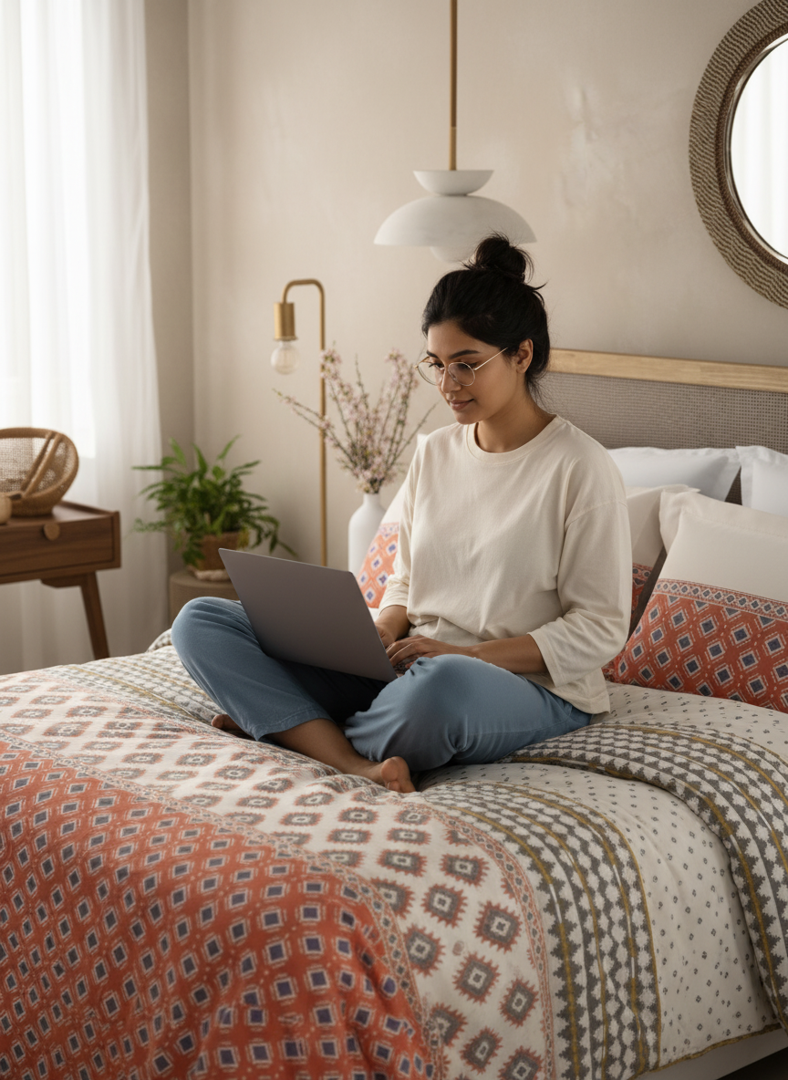 Valatia Gypsy 100% Cotton 200 TC Ethnic Printed King Bedsheet with 2 Pillow Covers - Multicolor