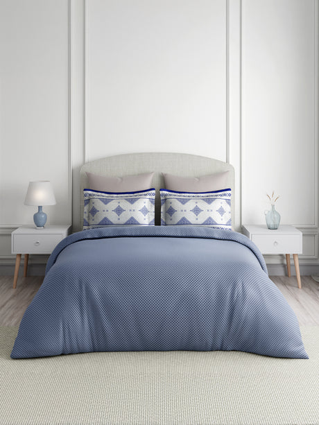 Heritage Walk 100% Egyptian Cotton 200 TC Blue Ethnic Print King Bedsheet with 2 Pillow Covers