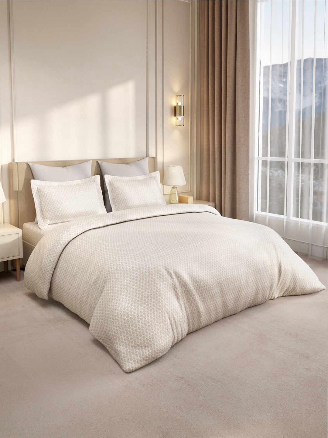 Gardenia Augusta 100% Cotton 300 TC Super King Bedsheet with 2 Pillow Covers | White Digitally Printed