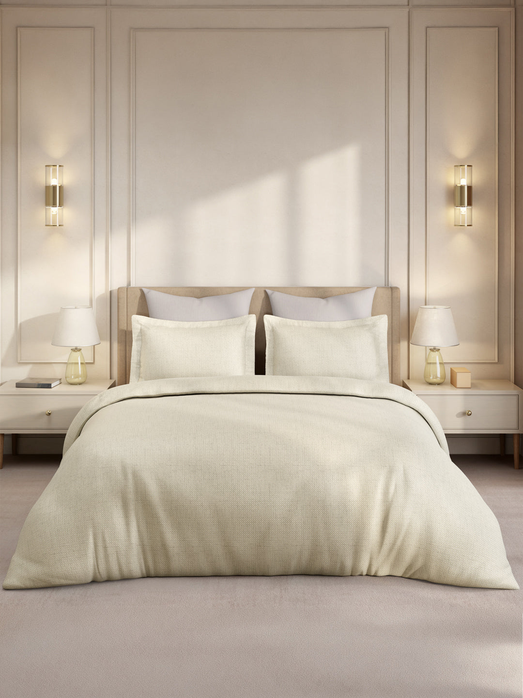 Gardenia Augusta 100% Cotton 300 TC Super King Bedsheet with 2 Pillow Covers | Beige Digitally Printed