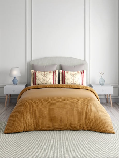 Heritage Walk 100% Egyptian Cotton 200 TC Yellow Ethnic Print King Bedsheet with 2 Pillow Covers