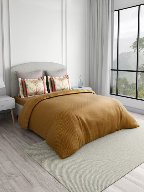 Heritage Walk 100% Egyptian Cotton 200 TC Yellow Ethnic Print King Bedsheet with 2 Pillow Covers