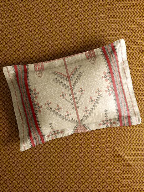 Heritage Walk 100% Egyptian Cotton 200 TC Yellow Ethnic Print King Bedsheet with 2 Pillow Covers