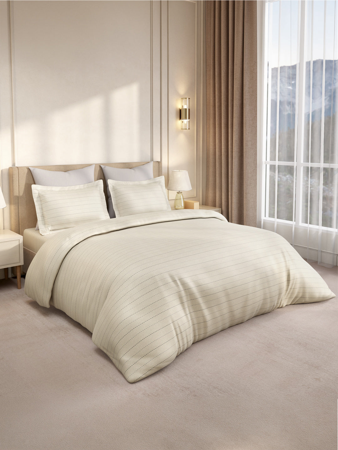 Gardenia Augusta 100% Cotton 300 TC Super King Bedsheet with 2 Pillow Covers | White Digitally Printed