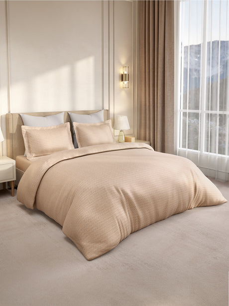 Gardenia Augusta 100% Cotton 300 TC Super King Bedsheet with 2 Pillow Covers | Beige Digitally Printed