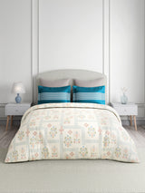 Valatia 100% Cotton 200 TC Karigari Printed Double Bedsheet with 2 Pillow Covers - Blue & White