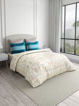 Valatia 100% Cotton 200 TC Karigari Printed Double Bedsheet with 2 Pillow Covers - Blue & White
