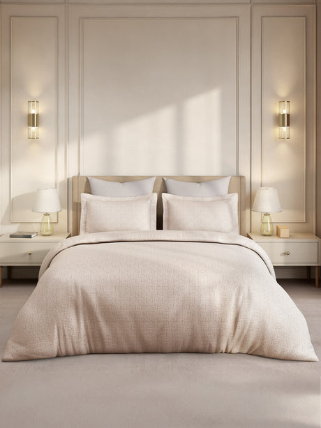 Gardenia Augusta 100% Cotton 300 TC Super King Bedsheet with 2 Pillow Covers | Beige & White Digitally Printed