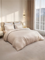 Gardenia Augusta 100% Cotton 300 TC Super King Bedsheet with 2 Pillow Covers | Beige & White Digitally Printed