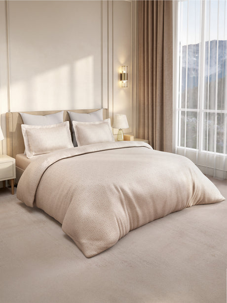 Gardenia Augusta 100% Cotton 300 TC Super King Bedsheet with 2 Pillow Covers | Beige & White Digitally Printed