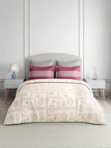 Valatia 100% Cotton 200 TC Karigari Printed Double Bedsheet with 2 Pillow Covers - Dark Pink & White