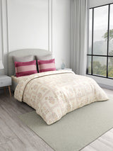 Valatia 100% Cotton 200 TC Karigari Printed Double Bedsheet with 2 Pillow Covers - Dark Pink & White