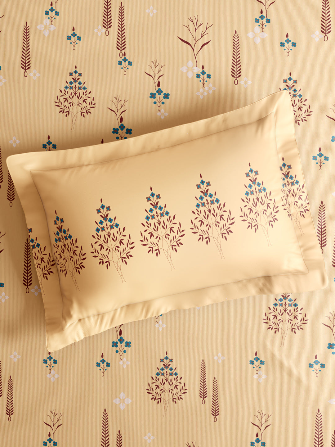 Valatia 100% Cotton 200 TC Karigari Printed Double Bedsheet with 2 Pillow Covers - Yellow