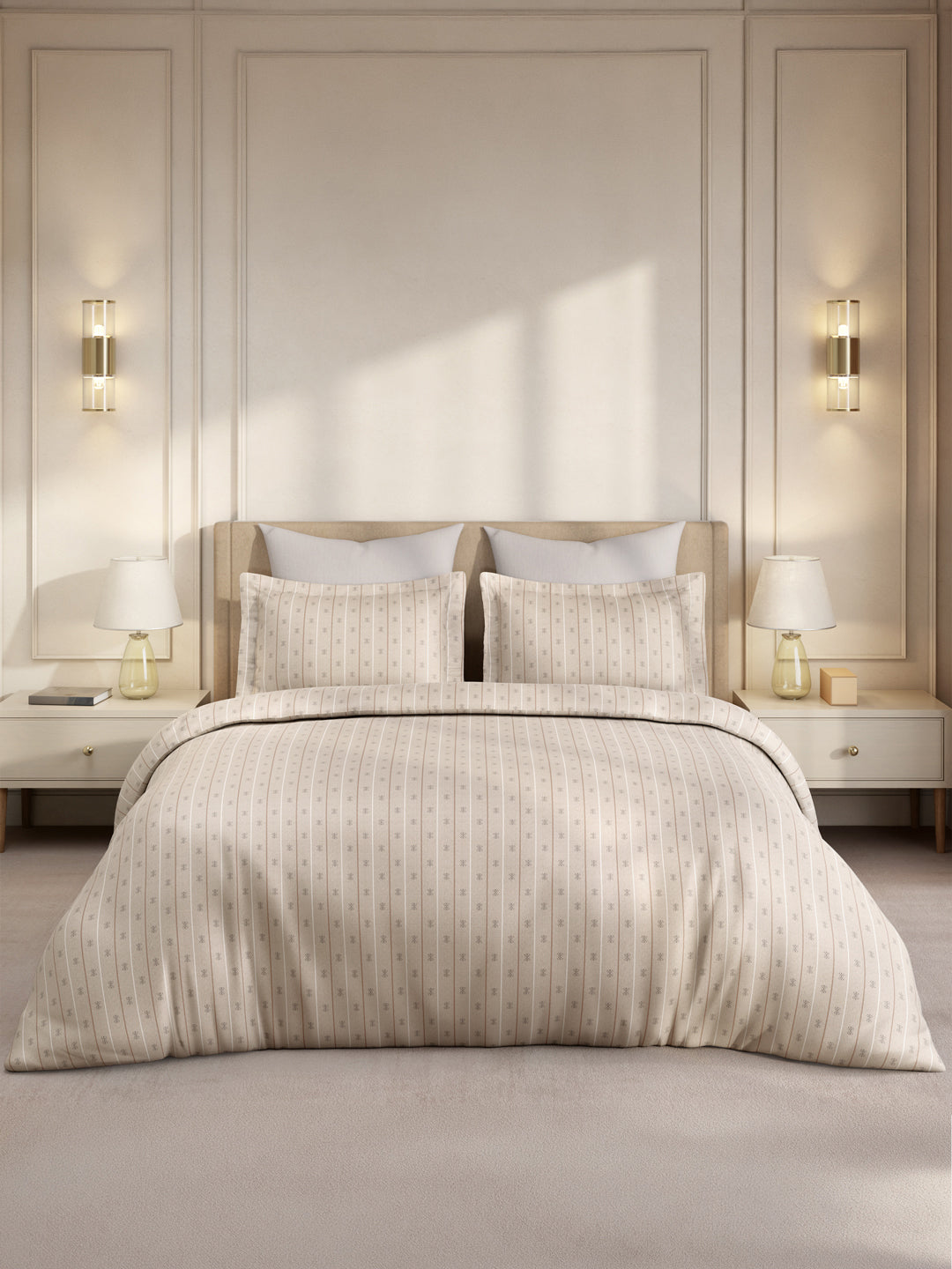 Gardenia Augusta 100% Cotton 300 TC Super King Bedsheet with 2 Pillow Covers | Grey Digitally Printed