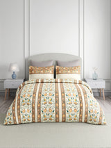 Valatia 100% Cotton 200 TC Karigari Printed Double Bedsheet with 2 Pillow Covers - Yellow & White