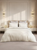Gardenia Augusta 100% Cotton 300 TC Super King Bedsheet with 2 Pillow Covers | White & Beige Digitally Printed