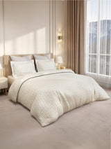 Gardenia Augusta 100% Cotton 300 TC Super King Bedsheet with 2 Pillow Covers | White & Beige Digitally Printed