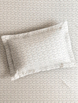 Gardenia Augusta 100% Cotton 300 TC Super King Bedsheet with 2 Pillow Covers | White & Beige Digitally Printed