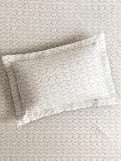 Gardenia Augusta 100% Cotton 300 TC Super King Bedsheet with 2 Pillow Covers | White & Beige Digitally Printed