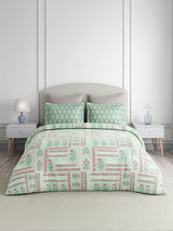 Valatia 100% Cotton 200 TC Karigari Printed Double Bedsheet with 2 Pillow Covers - Green & Pink