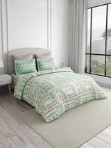 Valatia 100% Cotton 200 TC Karigari Printed Double Bedsheet with 2 Pillow Covers - Green & Pink