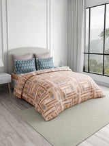 Valatia 100% Cotton 200 TC Karigari Printed Double Bedsheet with 2 Pillow Covers - Brown & Blue