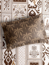Gardenia Augusta 100% Cotton 300 TC King Bedsheet with 2 Pillow Covers | Brown & White Digitally Printed