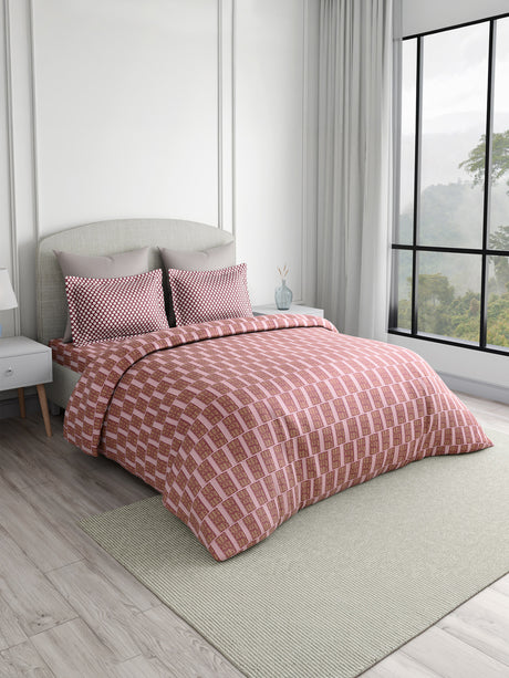 Valatia 100% Cotton 200 TC Karigari Printed Double Bedsheet with 2 Pillow Covers - Pink