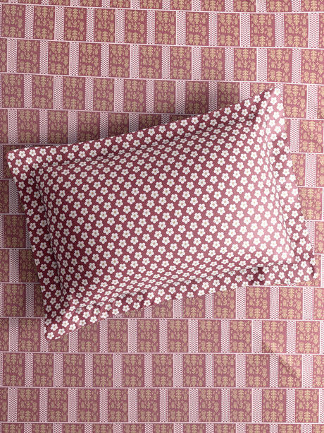 Valatia 100% Cotton 200 TC Karigari Printed Double Bedsheet with 2 Pillow Covers - Pink