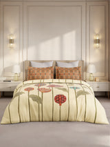 Gardenia Augusta 100% Cotton 300 TC King Bedsheet with 2 Pillow Covers | Beige Digitally Printed