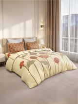 Gardenia Augusta 100% Cotton 300 TC King Bedsheet with 2 Pillow Covers | Beige Digitally Printed
