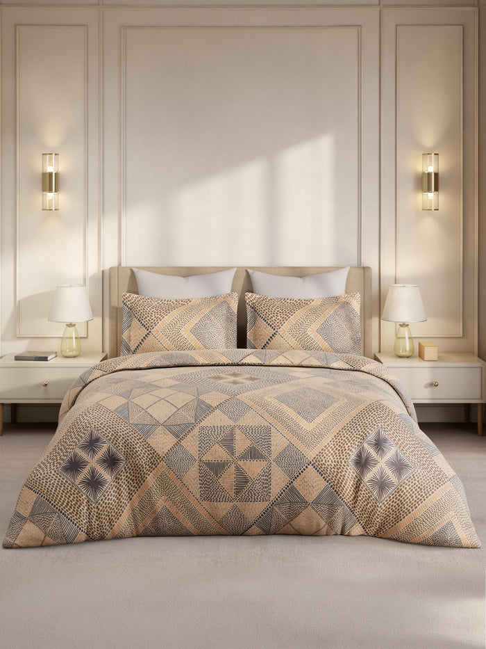 Gardenia Augusta 100% Cotton 300 TC King Bedsheet with 2 Pillow Covers | Brown Digitally Printed