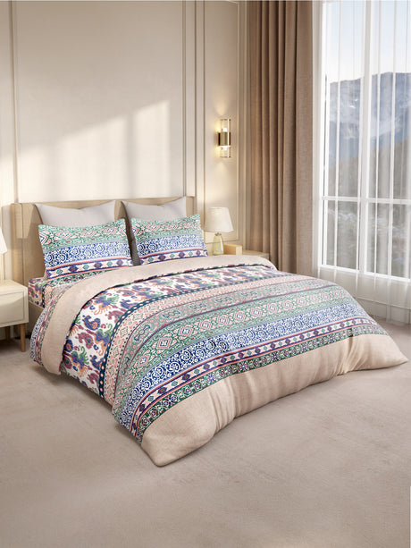 Gardenia Augusta 100% Cotton 300 TC King Bedsheet with 2 Pillow Covers | Blue Digitally Printed