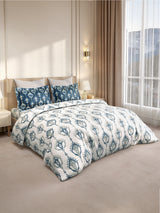 Gardenia Augusta 100% Cotton 300 TC King Bedsheet with 2 Pillow Covers | Blue & White Digitally Printed