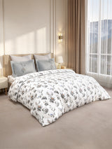 Gardenia Augusta 100% Cotton 300 TC King Bedsheet with 2 Pillow Covers | White & Grey Floral Digital Print