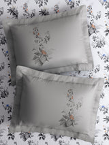 Gardenia Augusta 100% Cotton 300 TC King Bedsheet with 2 Pillow Covers | White & Grey Floral Digital Print