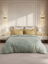 Gardenia Augusta 100% Cotton 300 TC King Bedsheet with 2 Pillow Covers | Yellow & Grey Floral Digital Print